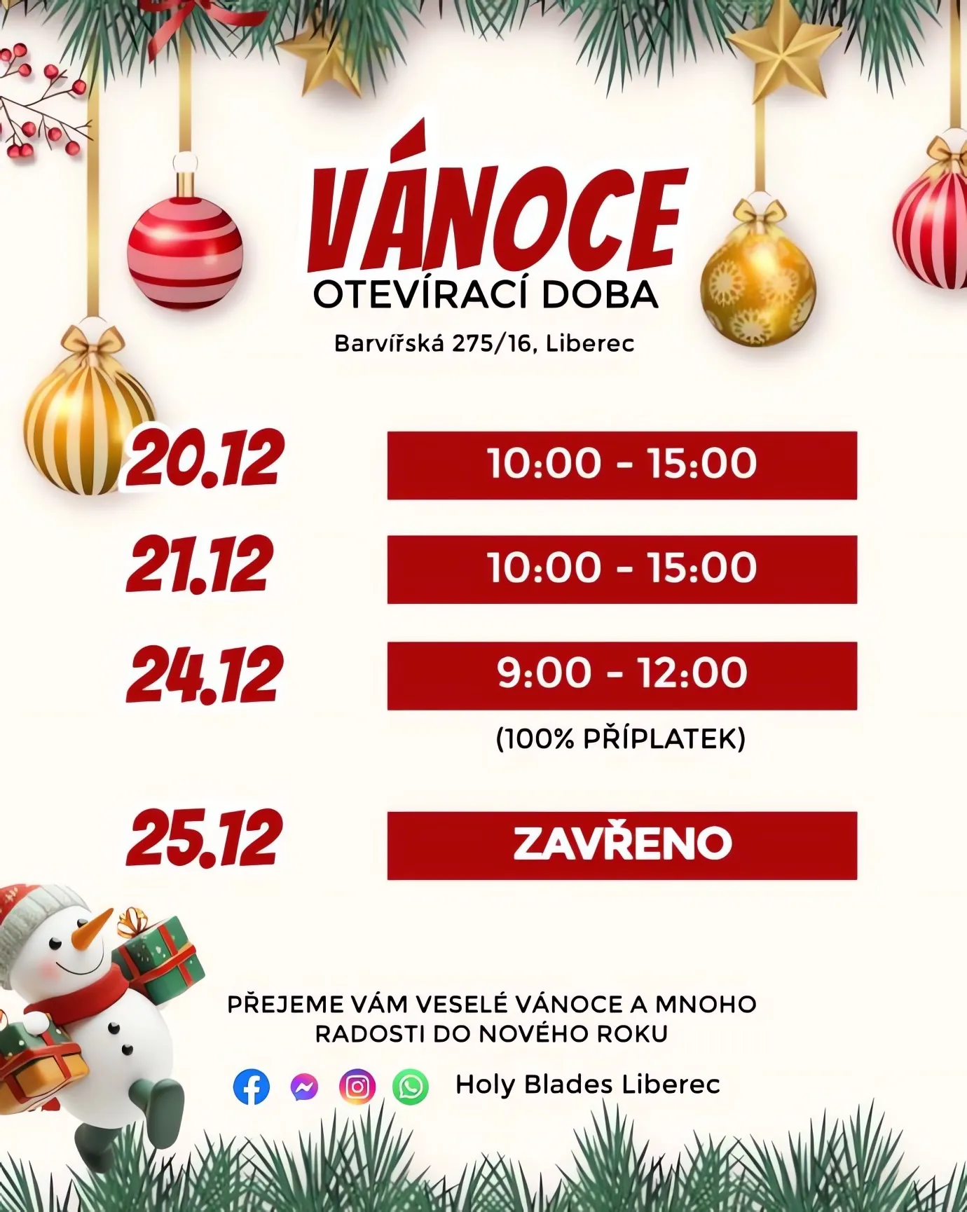 Vánoční otevírací doba